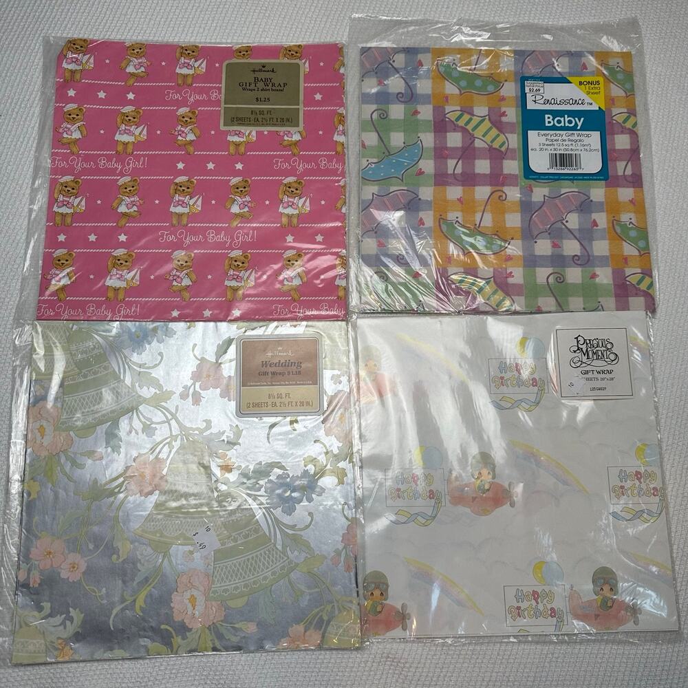 Mix Lot of Vintage GIFT WRAP WRAPPING PAPER - Birthday - Baby Shower - RETRO